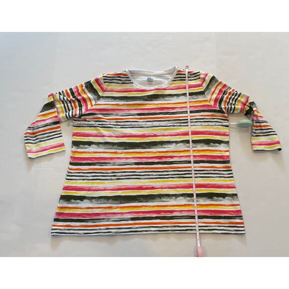 Kim Rogers 100% Cotton Perfectly Soft 3/4 Sleeve Striped T-Shirt, L - Picture 7 of 9